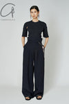 mame kurogouchi viscose hemp high waist pants MM22SS PT036 navy blue